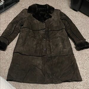 Vintage Brown suede sherling Women's long Coat- soooo warm
